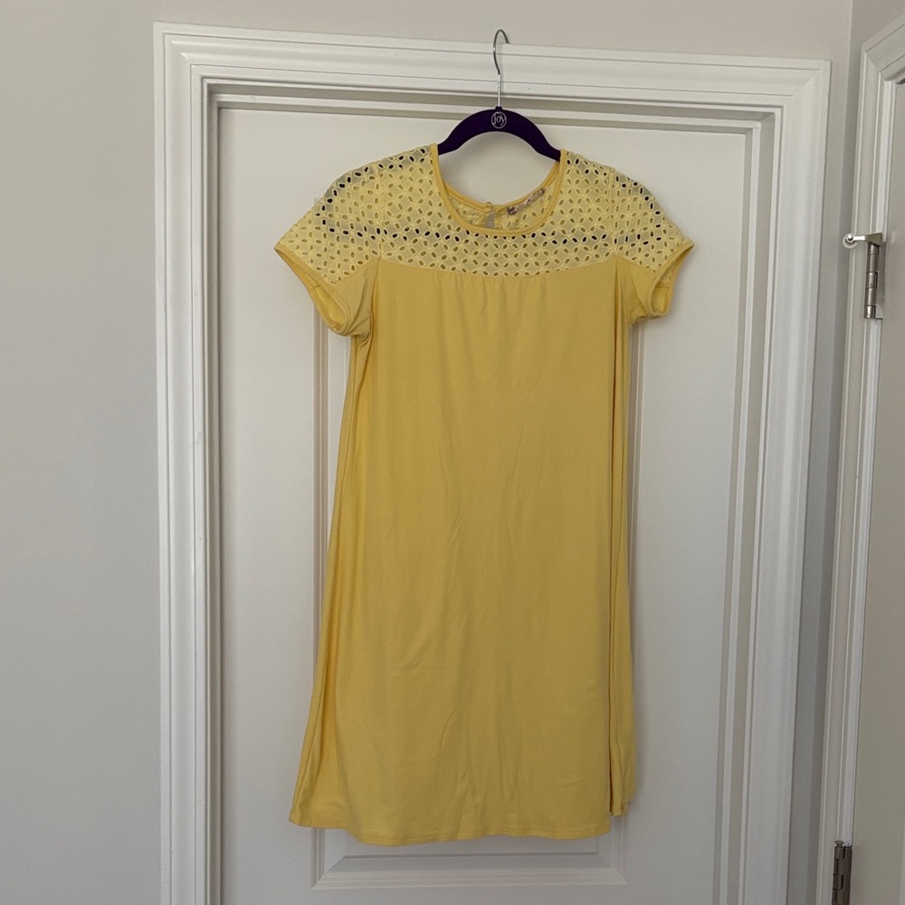 Pink Rose Yellow Sheath Mini Dress Crew Neck